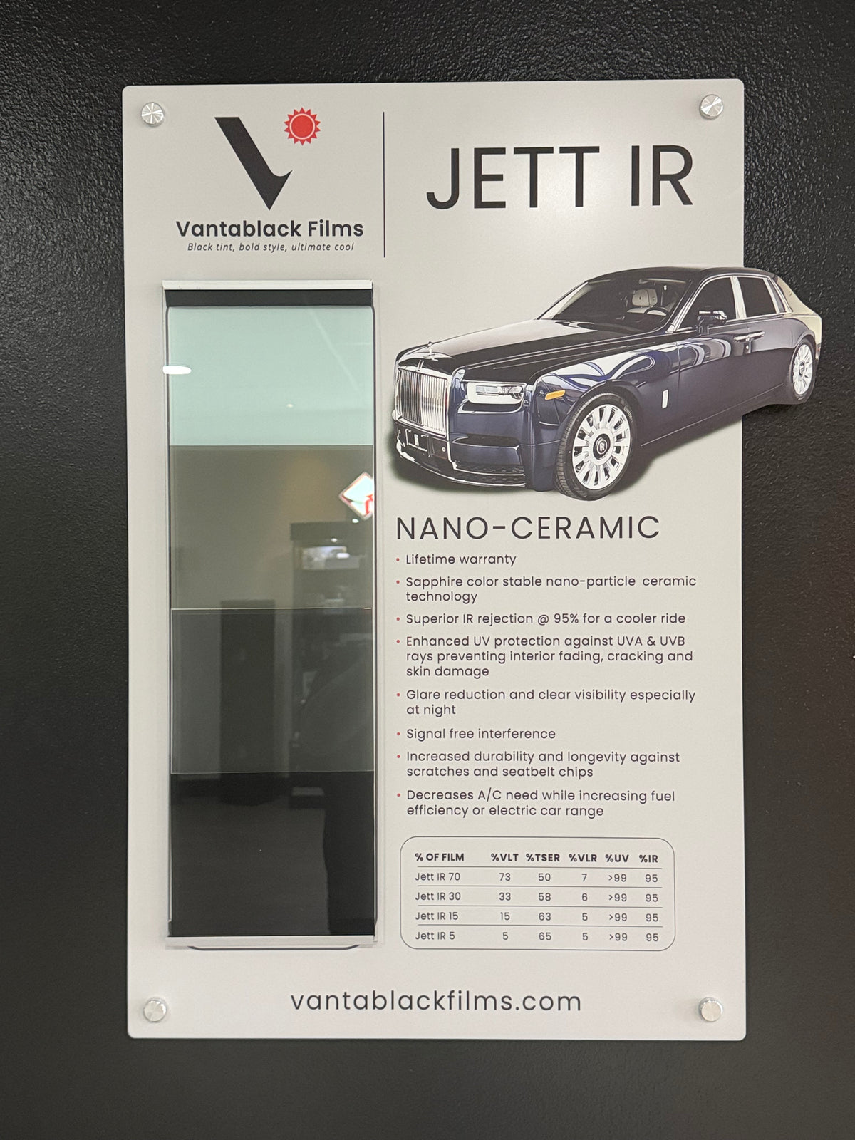 VantaBlack Jett IR Nano-Ceramic 70% Windshield Film Package